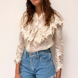 🌼Jen's Pirate Booty, Seaside  Net-Mesh Lace Blouse Size L